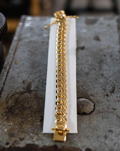 Gental Gems by Karat Kings | 14mm Wide Solid Miami Cuban Link Bracelet |  Gold Micron Plated  Sterling Silver Bracelet