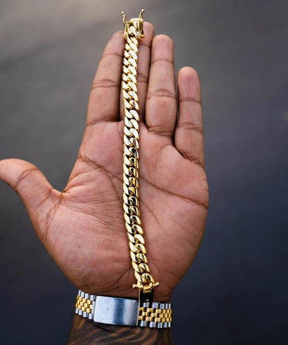 Gental Gems by Karat Kings | 10mm Wide Solid Miami Cuban Link Bracelet |  Gold Micron Plated  Sterling Silver Bracelet | Men's Jewelry | With Certificate of Authenticity and  Hallmark