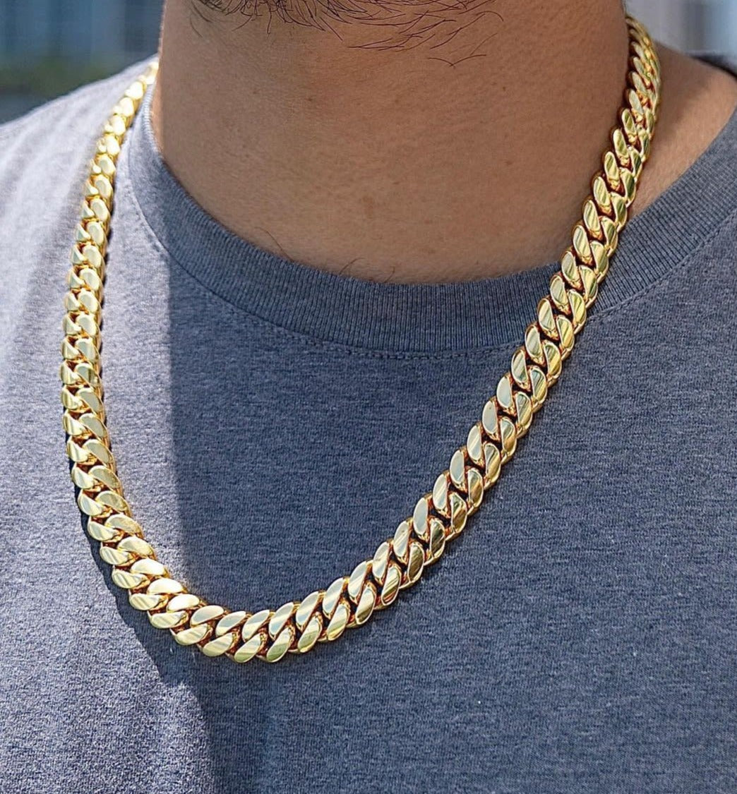 Gental Gems by Karat Kings | 14mm Wide Solid Miami Cuban Link Chain |  Gold Micron Plated  Sterling Silver Chain