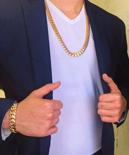 Gental Gems by Karat Kings | 14mm Wide Solid Miami Cuban Link Chain |  Gold Micron Plated  Sterling Silver Chain