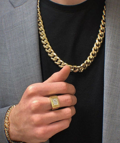 Gental Gems by Karat Kings | 14mm Wide Solid Miami Cuban Link Chain |  Gold Micron Plated  Sterling Silver Chain