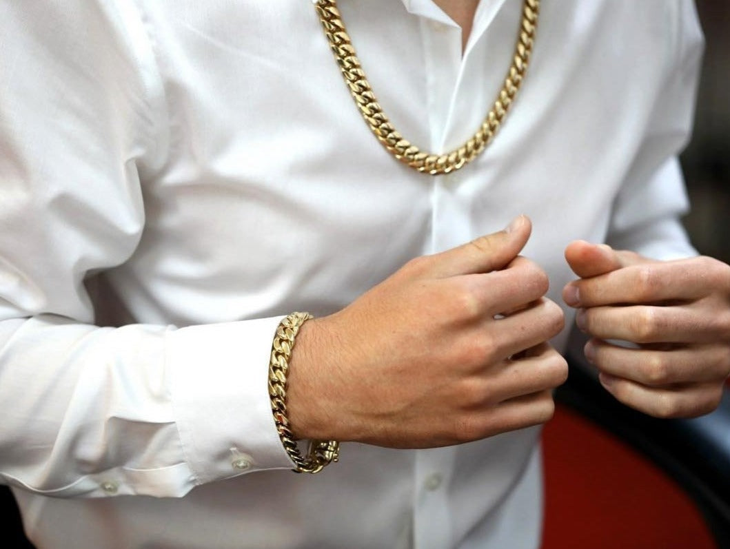 Gental Gems by Karat Kings | 12mm Wide Solid Miami Cuban Link Chain |  Gold Micron Plated  Sterling Silver Chain