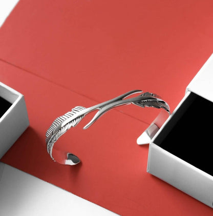 Gental Gems by Karat Kings | Unique Adjustable Feather Style Bangle/kadaa/Handcuff for Men & Boys |  Sterling Silver Bracelet