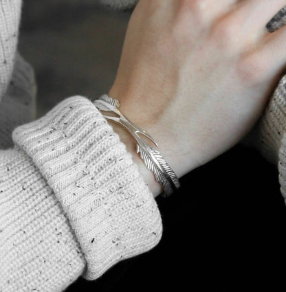Gental Gems by Karat Kings | Unique Adjustable Feather Style Bangle/kadaa/Handcuff for Men & Boys |  Sterling Silver Bracelet