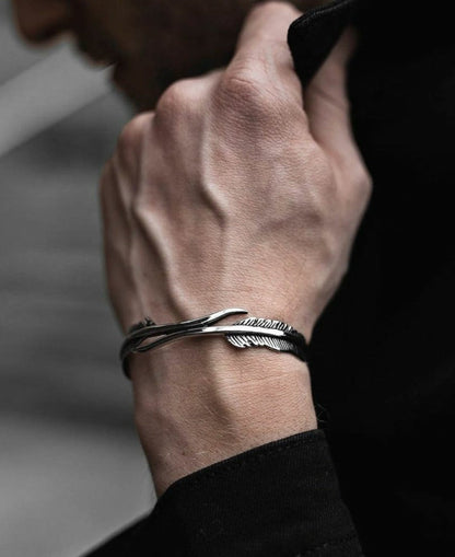 Gental Gems by Karat Kings | Unique Adjustable Feather Style Bangle/kadaa/Handcuff for Men & Boys |  Sterling Silver Bracelet