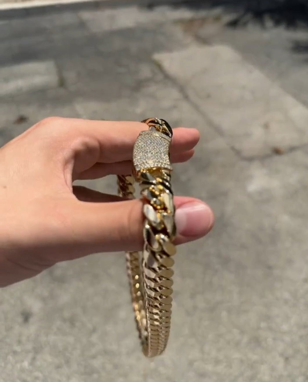 Gental Gems by Karat Kings | Custom 12mm Solid Miami Cuban Link Chain with Curved Iced Lock |  Gold Micron Plated  Sterling Silver Chain