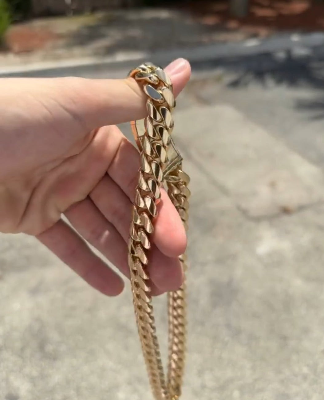 Gental Gems by Karat Kings | Custom 12mm Solid Miami Cuban Link Chain with Curved Iced Lock |  Gold Micron Plated  Sterling Silver Chain