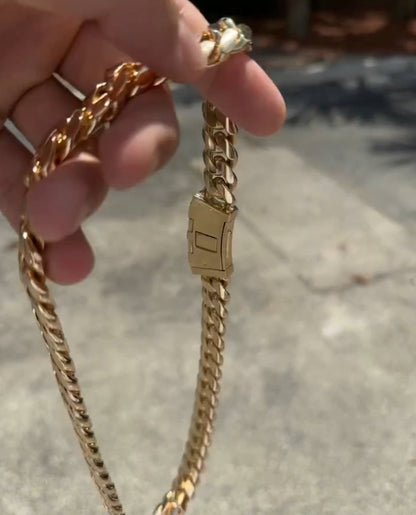 Gental Gems by Karat Kings | Custom 12mm Solid Miami Cuban Link Chain with Curved Iced Lock |  Gold Micron Plated  Sterling Silver Chain