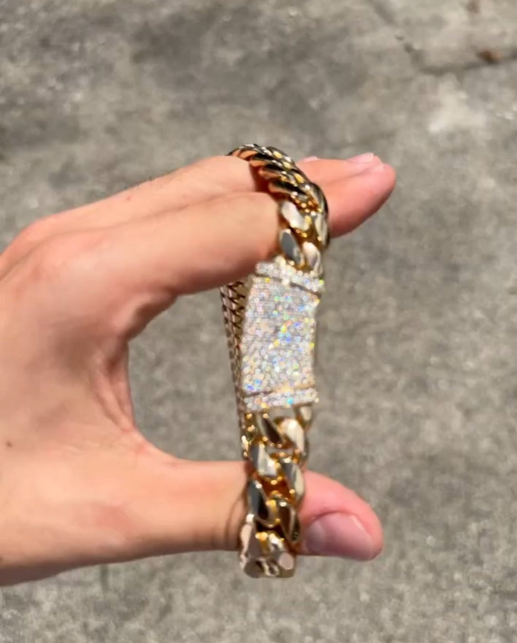 Gental Gems by Karat Kings | Custom 12mm Solid Miami Cuban Link Chain with Curved Iced Lock |  Gold Micron Plated  Sterling Silver Chain