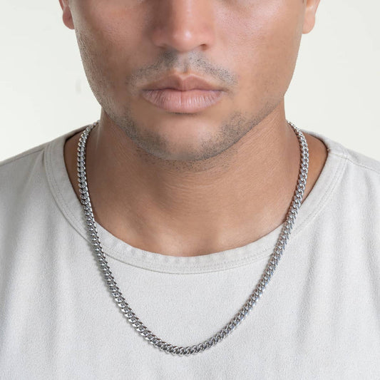 Gental Gems by Karat Kings | Solid 8mm Miami Cuban Link Chain with Plain Lock (Rhodium Plated) |  Sterling Silver Chain