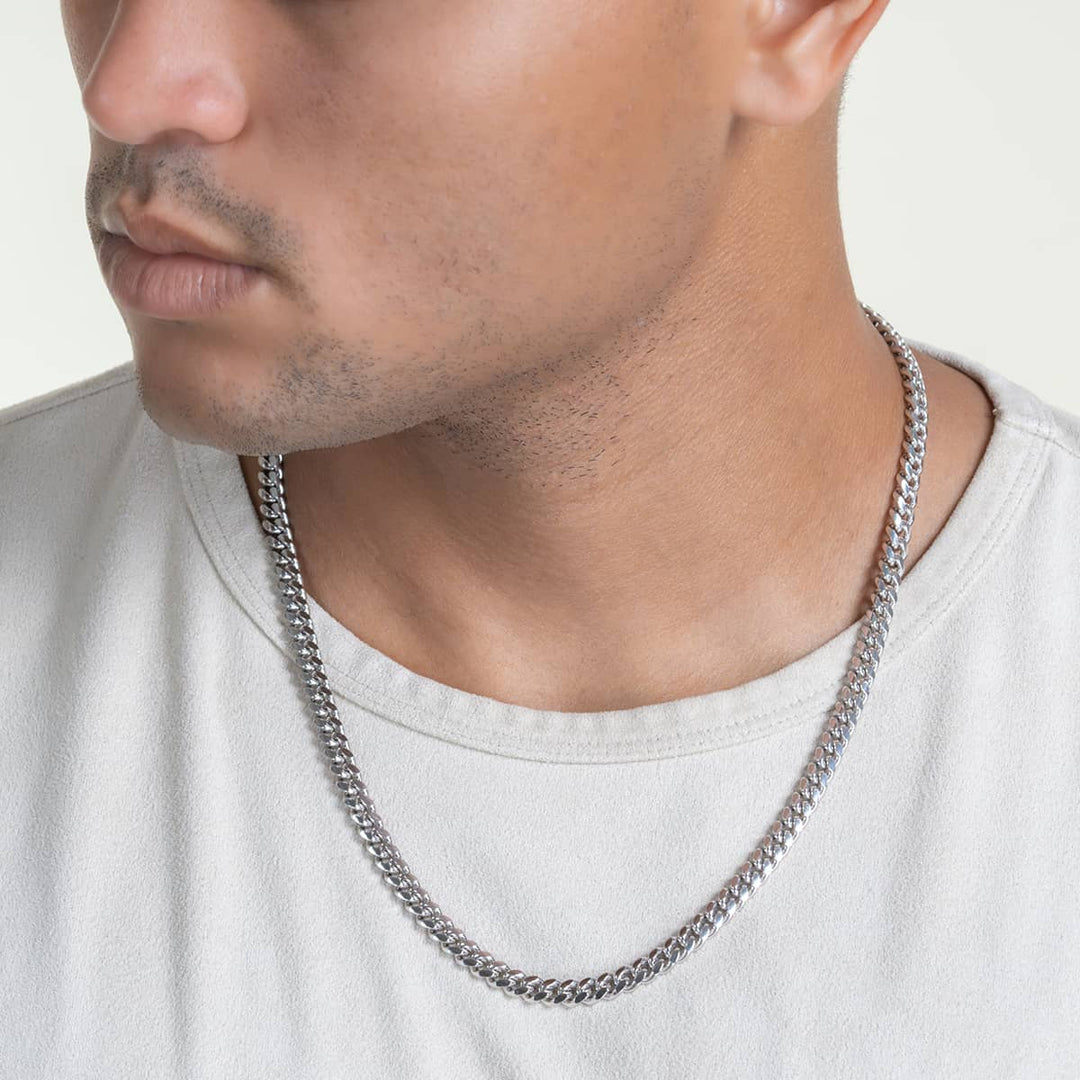 Gental Gems by Karat Kings | Solid 8mm Miami Cuban Link Chain with Plain Lock (Rhodium Plated) |  Sterling Silver Chain