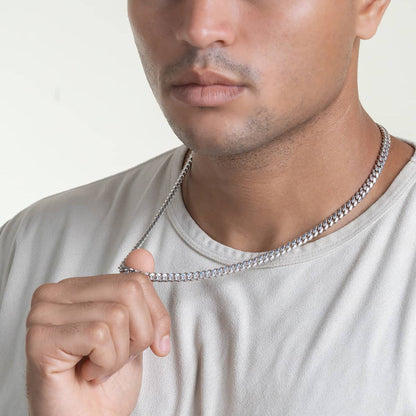 Gental Gems by Karat Kings | Solid 8mm Miami Cuban Link Chain with Plain Lock (Rhodium Plated) |  Sterling Silver Chain