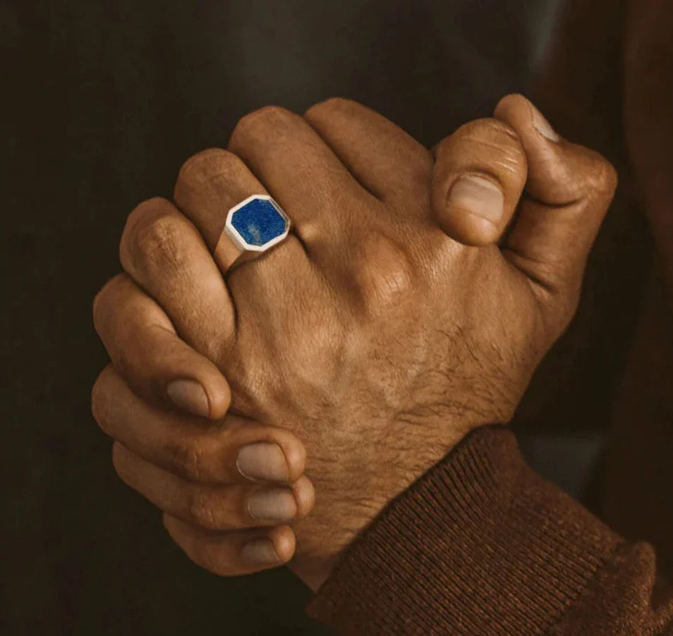 Gental Gems by Karat Kings | Classic Signet Ring with Natural Lapis Lazuli |  Sterling Silver Ring | Men's Jewelry | With Certificate of Authenticity and  Hallmark