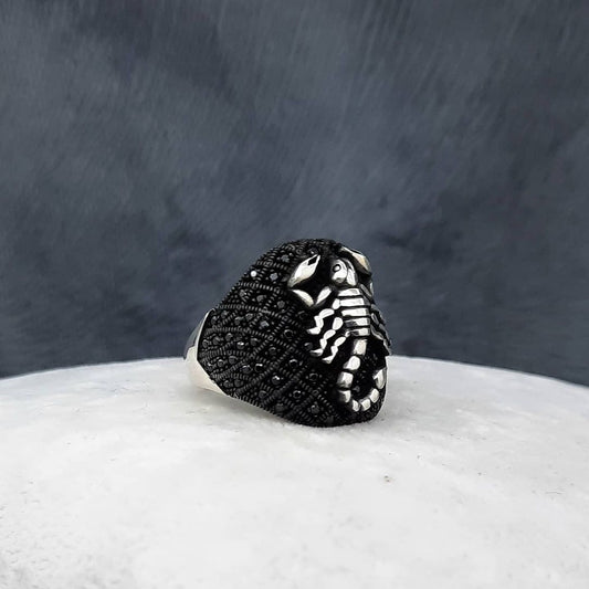 Gental Gems by Karat Kings | Unique Turkish Style Oxidised Silver Ring with Black Zircon|  Sterling Silver Oxidized Ring | Men's Jewelry | With Certificate of Authenticity and  Hallmark