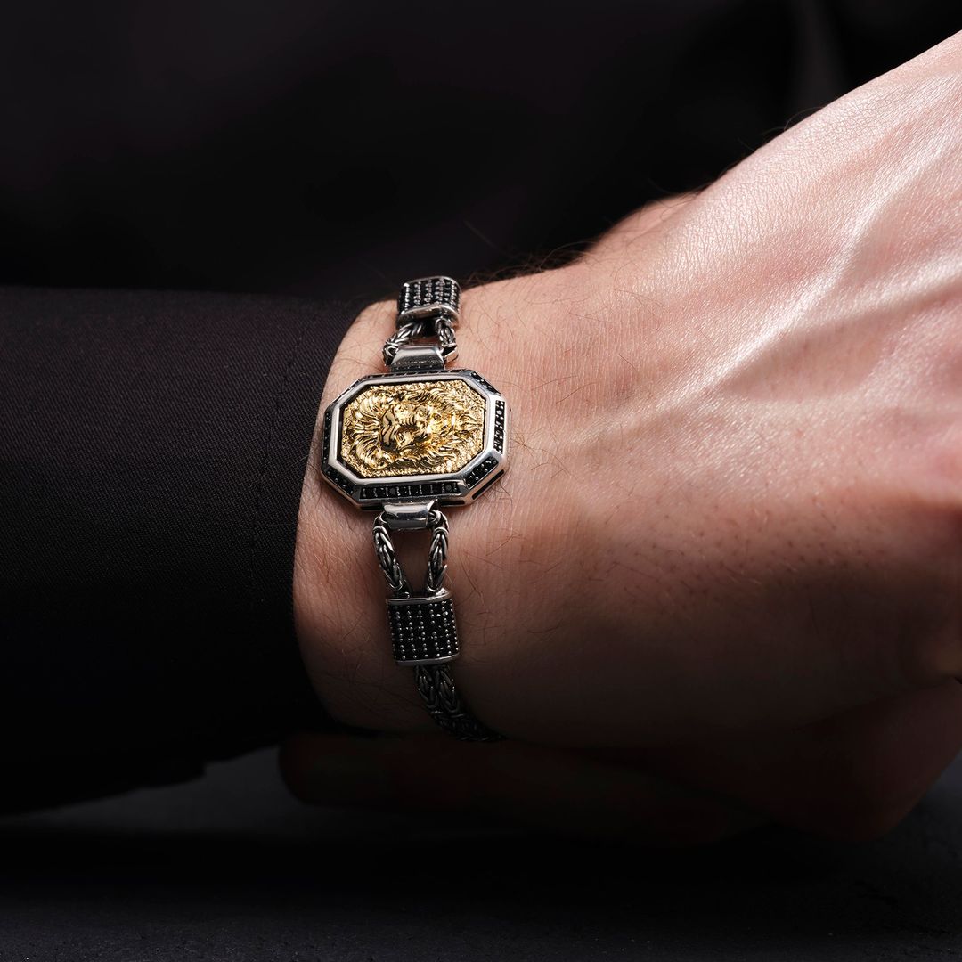 Gental Gems by Karat Kings | Unique Oxidized Lion Bracelet for Men |  Sterling Silver Bracelet