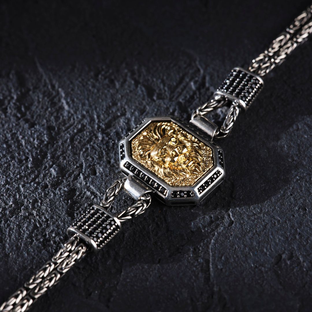 Gental Gems by Karat Kings | Unique Oxidized Lion Bracelet for Men |  Sterling Silver Bracelet