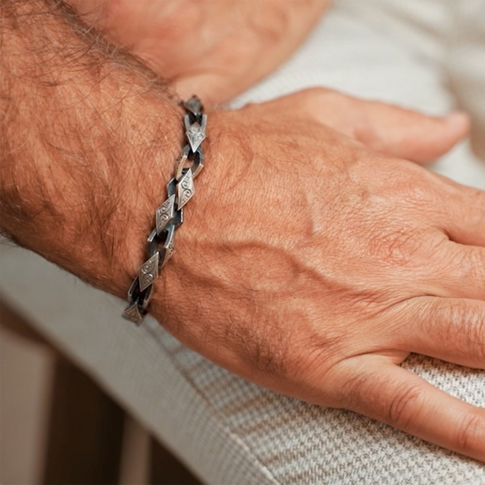 Gental Gems by Karat Kings | Unique Hand Engraved Vintage Oxidized Bracelet |  Sterling Silver Bracelet