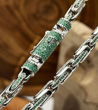 Gental Gems by Karat Kings | Natural Emerald Stone Studded in Unique Link Chain |  Sterling Silver Chain with Rhodium Plating