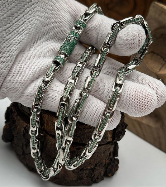 Gental Gems by Karat Kings | Natural Emerald Stone Studded in Unique Link Chain |  Sterling Silver Chain with Rhodium Plating