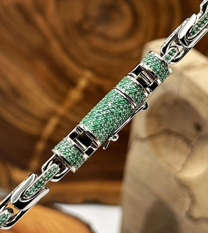Gental Gems by Karat Kings | Natural Emerald Stone Studded in Unique Link Chain |  Sterling Silver Chain with Rhodium Plating