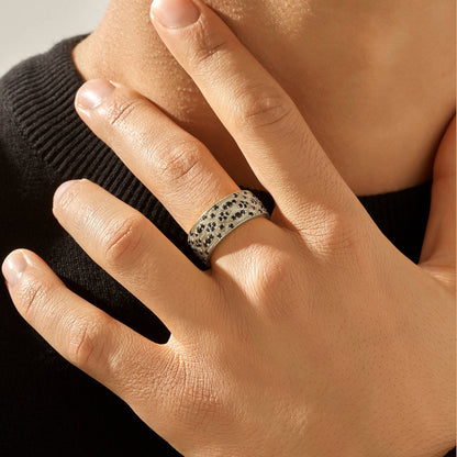 Gental Gems by Karat Kings | Exclusive Streamline Band Ring Studded with Black Swarovski for Men, Oxidized Sterling Silver  Ring | Jewellery for Men