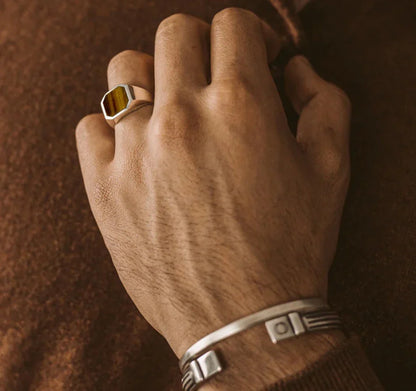 Gental Gems by Karat Kings | Classic Signet Ring with Natural Tiger Eye |  Sterling Silver Ring