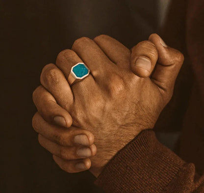 Gental Gems by Karat Kings | Classic Signet Ring with Natural Blue Turquoise |  Sterling Silver Ring | Men's Jewelry | With Certificate of Authenticity and  Hallmark
