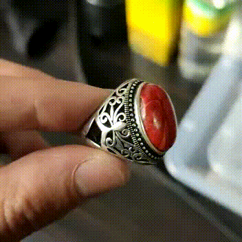 Marjan Turkish Ring, Red Coral Stone Ring, Real Marjan Silve stone Ring for Men