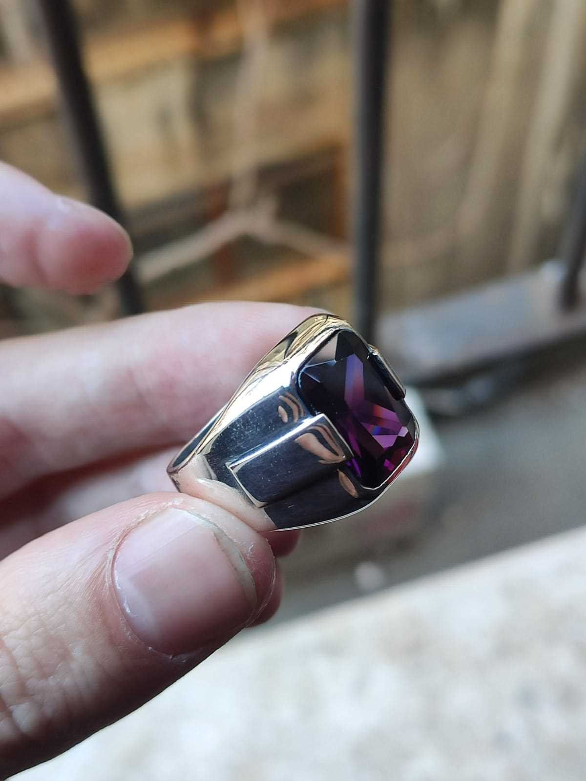 Turkish Amethyst Stone Men's Ring Handmade Special Design