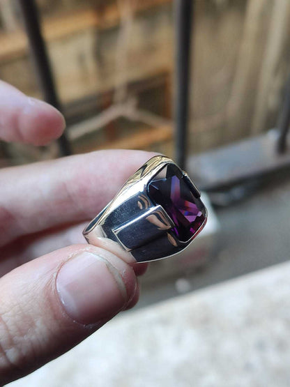 Turkish Amethyst Stone Men's Ring Handmade Special Design