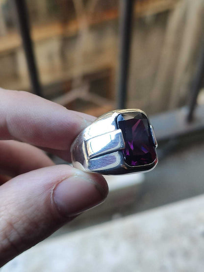 Turkish Amethyst Stone Men's Ring Handmade Special Design