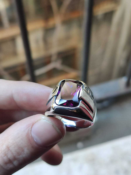 Turkish Amethyst Stone Men's Ring Handmade Special Design