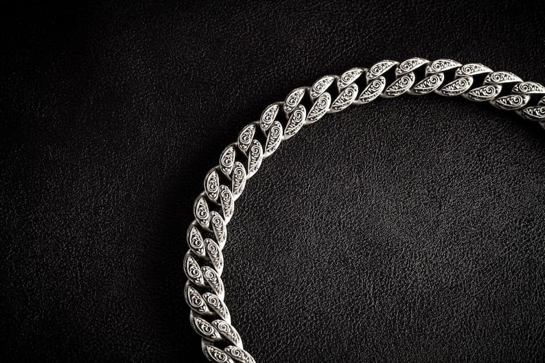 Gental Gems by Karat Kings | 16mm Wide Solid Floral Cuban Chain link Necklace | Oxidised  Sterling Silver Bracelet | Men's Jewelry | With Certificate of Authenticity and  Hallmark