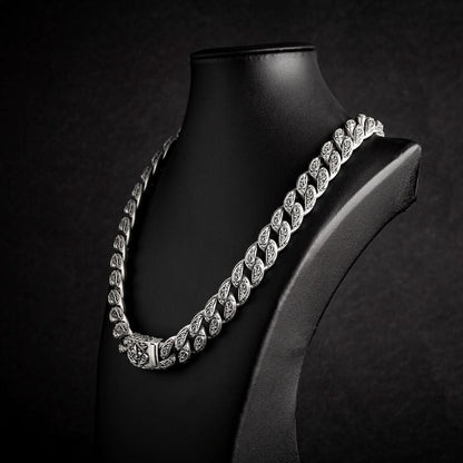 Gental Gems by Karat Kings | 16mm Wide Solid Floral Cuban Chain link Necklace | Oxidised  Sterling Silver Bracelet | Men's Jewelry | With Certificate of Authenticity and  Hallmark
