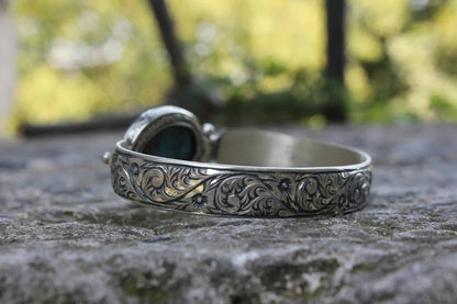 Hand-Engraved Bracelet Cuff with 35 Ct Natural Irani Turquoise |  Sterling Silver Bracelet Authenticity and