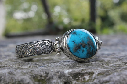 Hand-Engraved Bracelet Cuff with 35 Ct Natural Irani Turquoise |  Sterling Silver Bracelet Authenticity and