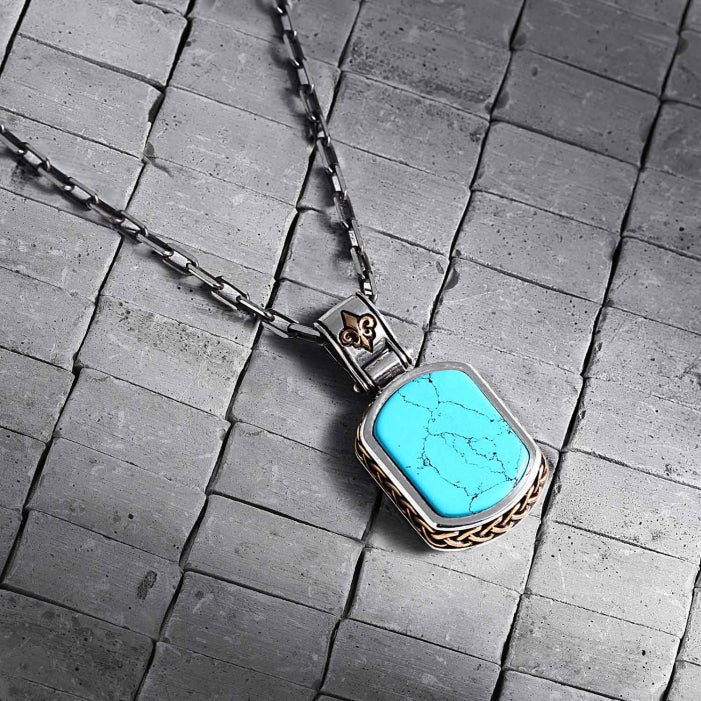 Fluer-de-Lis Designed Silver Pendant in 15ct Natural Turquoise,  Sterling Silver Pendant Authenticity and