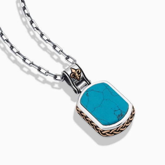 Fluer-de-Lis Designed Silver Pendant in 15ct Natural Turquoise,  Sterling Silver Pendant | With Certificate of Authenticity and  Hallmark