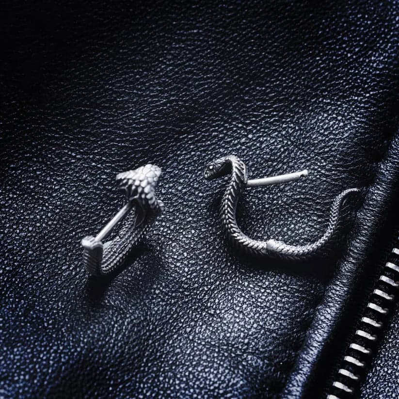 Unisex Antique finish snake Earrings | Rhodium Plated  Sterling Silver | With Certificate of Authenticity and  Hallmark