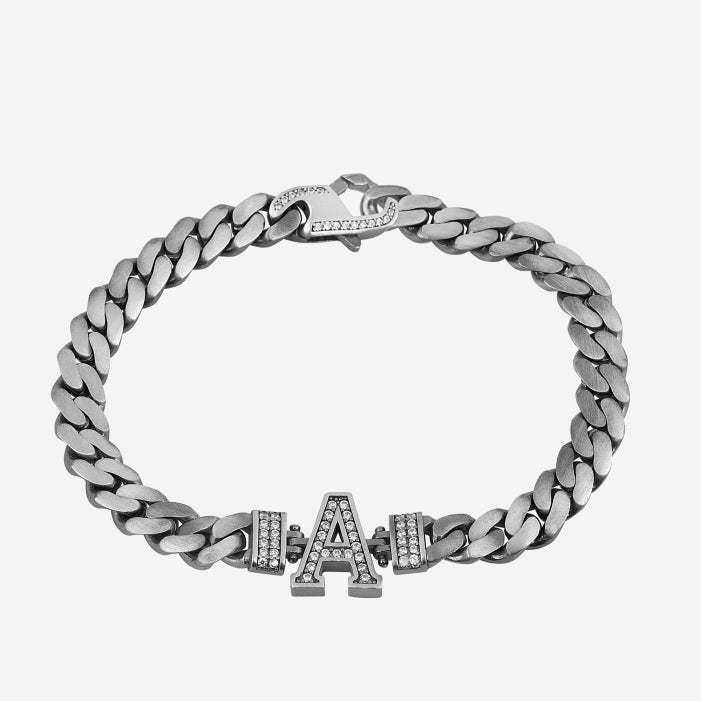 10mm Wide Solid Miami Cuban Link Bracelet with custom name initials studded with AAA white zircons |  Sterling Silver Bracelet | With Certificate of Authenticity and  Hallmark