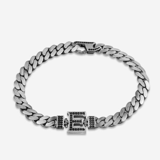 10mm Wide Solid Miami Cuban Link Bracelet with custom name initials studded with AAA black zircons |  Sterling Silver Bracelet | With Certificate of Authenticity and  Hallmark