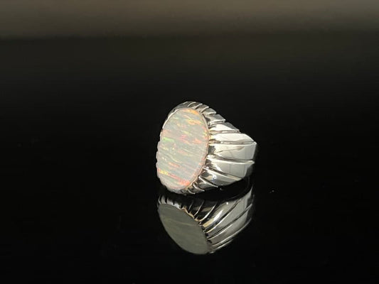 Unique Designed Turkish Style Ring with 12ct Fire Australian Opal |  Sterling Silver Oxidized Ring | With Certificate of Authenticity and  Hallmark
