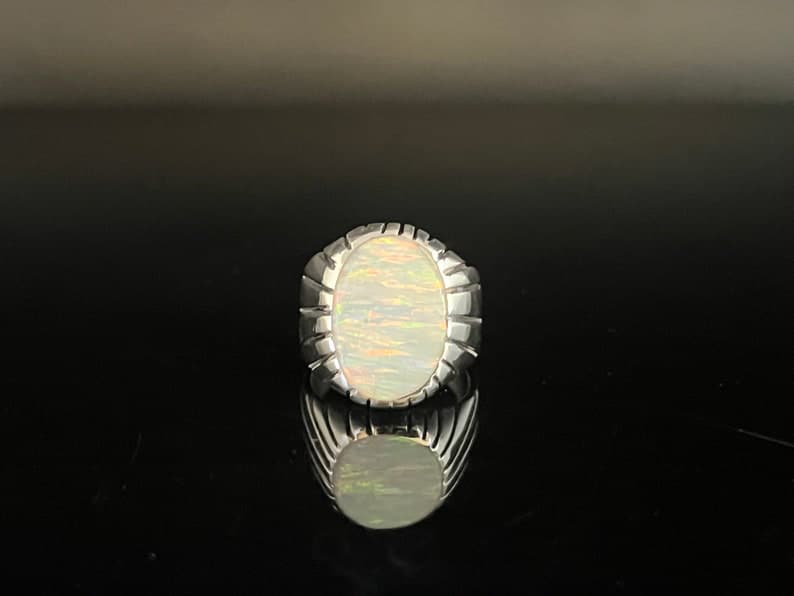 Unique Designed Turkish Style Ring with 12ct Fire Australian Opal |  Sterling Silver Oxidized Ring Authenticity and