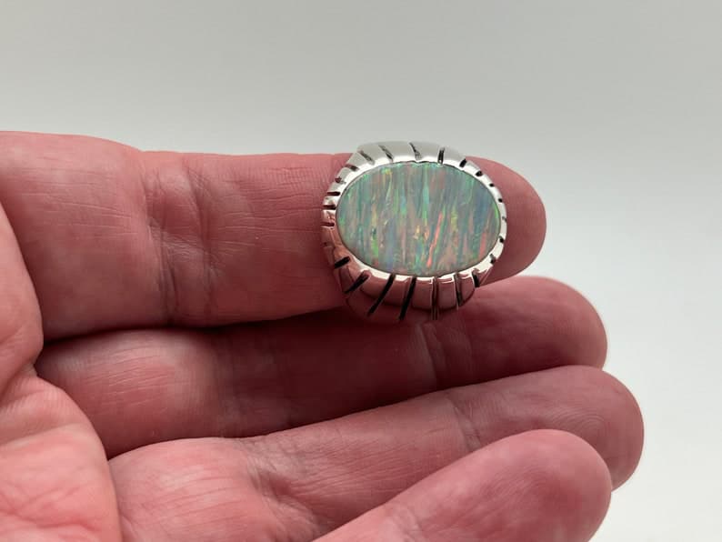 Unique Designed Turkish Style Ring with 12ct Fire Australian Opal |  Sterling Silver Oxidized Ring Authenticity and