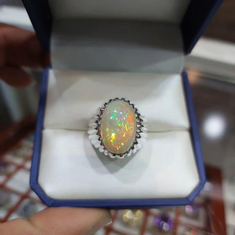 Unique Designed Turkish Style Ring with 12 carats Fire Ethiopean Opal |  Sterling Silver Oxidized Ring | With Certificate of Authenticity and  Hallmark