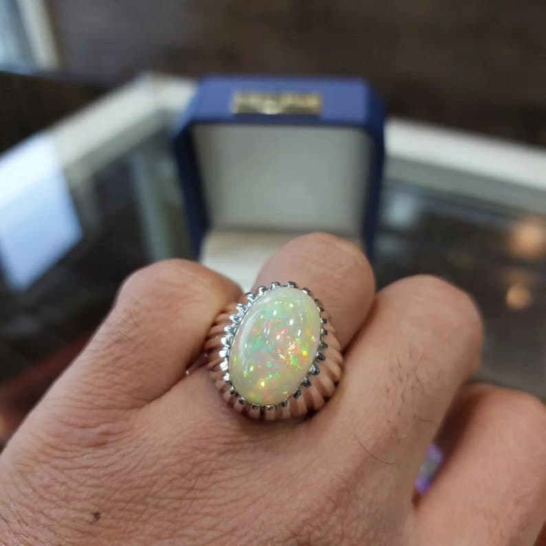 Unique Designed Turkish Style Ring with 12 carats Fire Ethiopean Opal |  Sterling Silver Oxidized Ring | With Certificate of Authenticity and  Hallmark