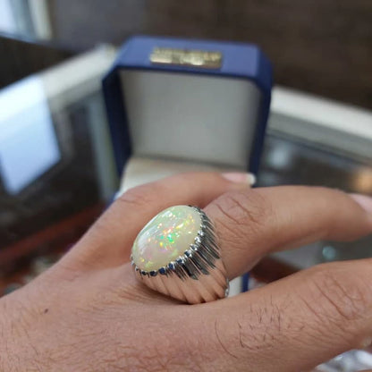 Unique Designed Turkish Style Ring with 12 carats Fire Ethiopean Opal |  Sterling Silver Oxidized Ring | With Certificate of Authenticity and  Hallmark