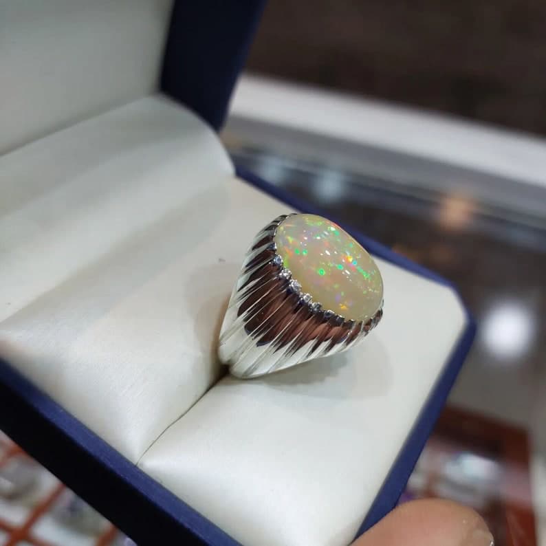 Unique Designed Turkish Style Ring with 12 carats Fire Ethiopean Opal |  Sterling Silver Oxidized Ring | With Certificate of Authenticity and  Hallmark