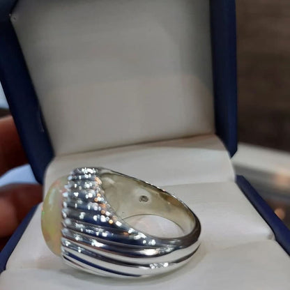 Unique Designed Turkish Style Ring with 12 carats Fire Ethiopean Opal |  Sterling Silver Oxidized Ring | With Certificate of Authenticity and  Hallmark