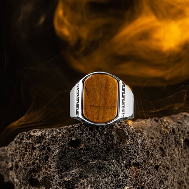 Turkish Style Ring with Natural Tiger Eye Stone |  Sterling Silver Oxidized Ring | With Certificate of Authenticity and  Hallmark